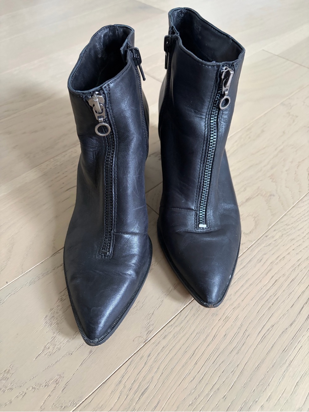Sole Society Black Front-Zip Pointed Toe Ankle Booties